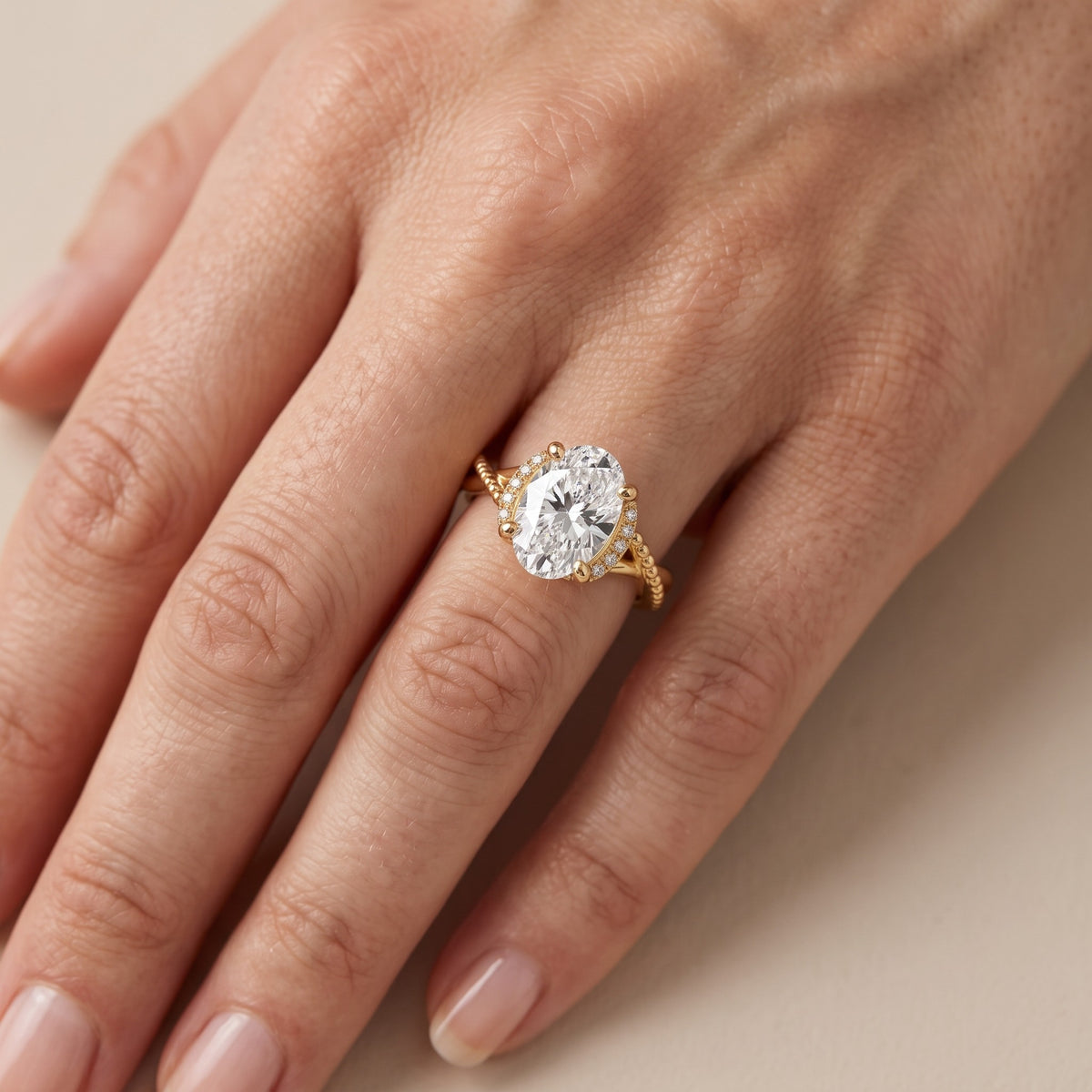 Aileen Hidden Halo Milgrain Oval Diamond Engagement Ring in Silver - lifestyle.jpg