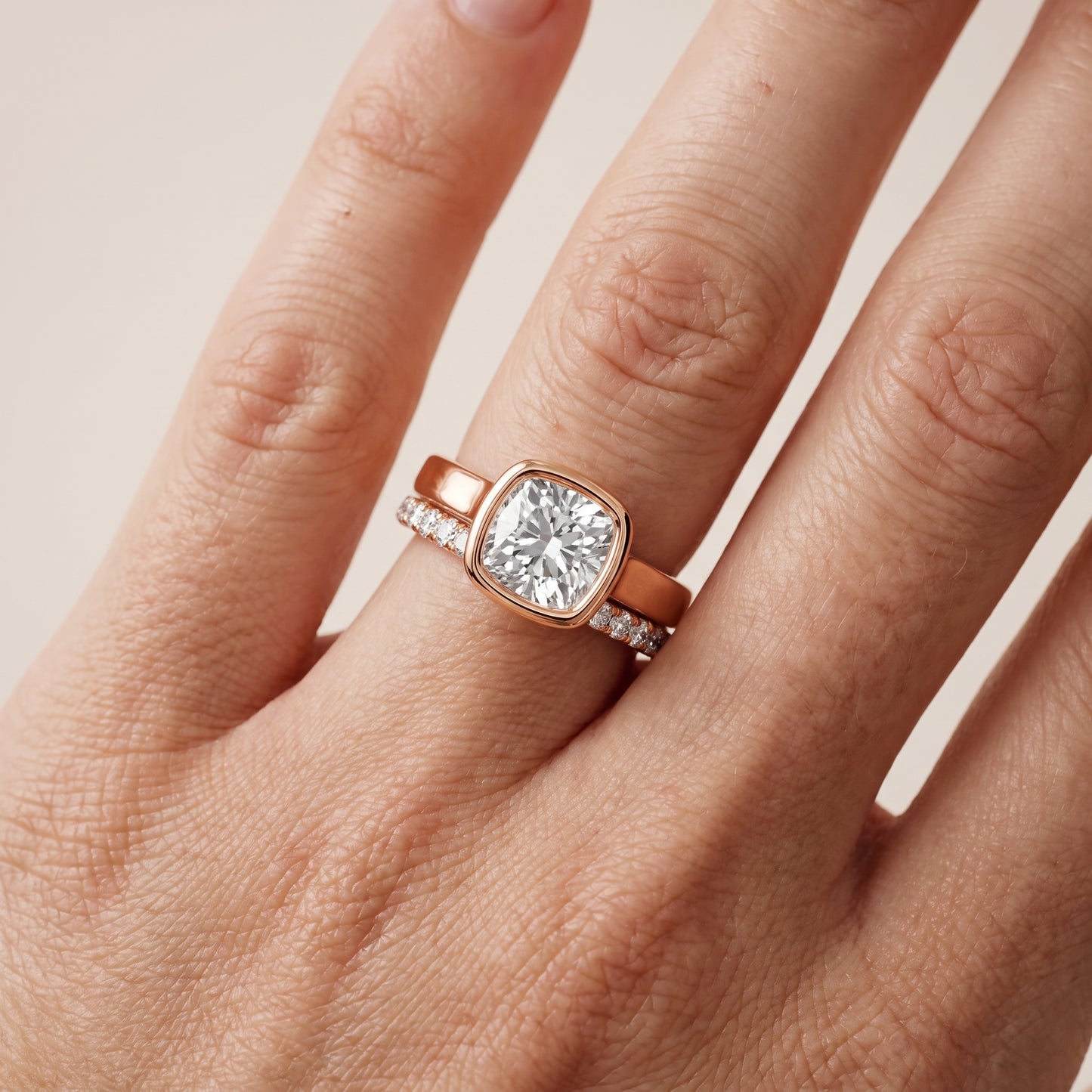 Ayla Bezel Bypass Cushion Diamond Ring in Rose Gold - lifestyle.jpg