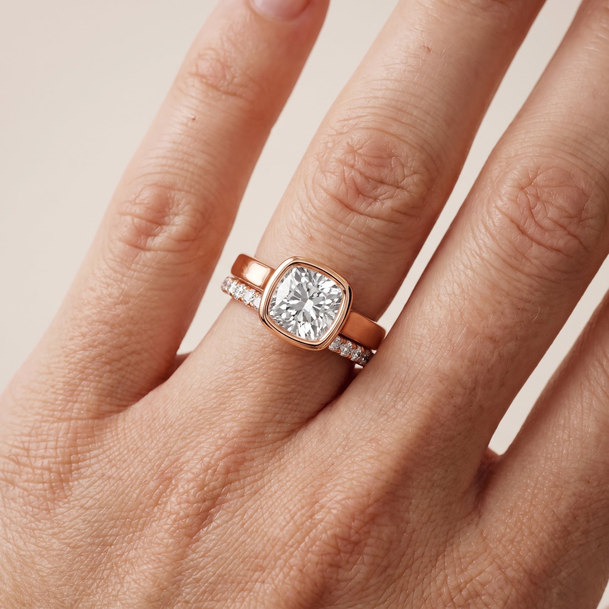 Ayla Bezel Bypass Cushion Diamond Ring in Rose Gold - lifestyle.jpg