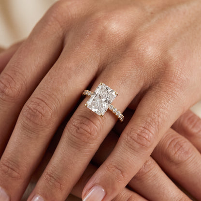 Juna French Pavé Solitaire Radiant Diamond Engagement Ring in Yellow Gold - lifestyle.jpg