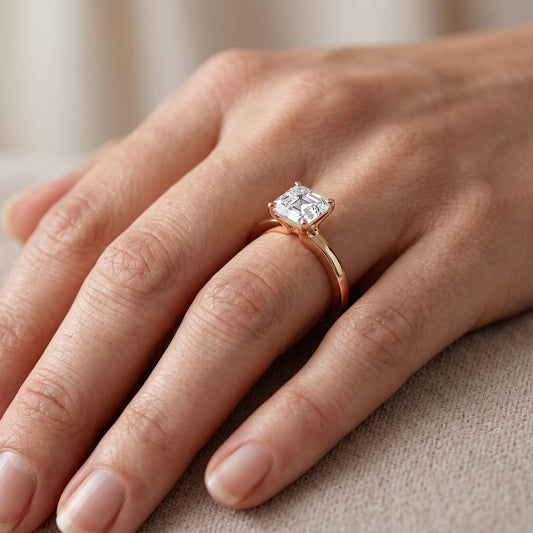 Matilda Cathedral Solitaire Asscher Diamond Engagement Ring in Rose Gold - lifestyle.jpg