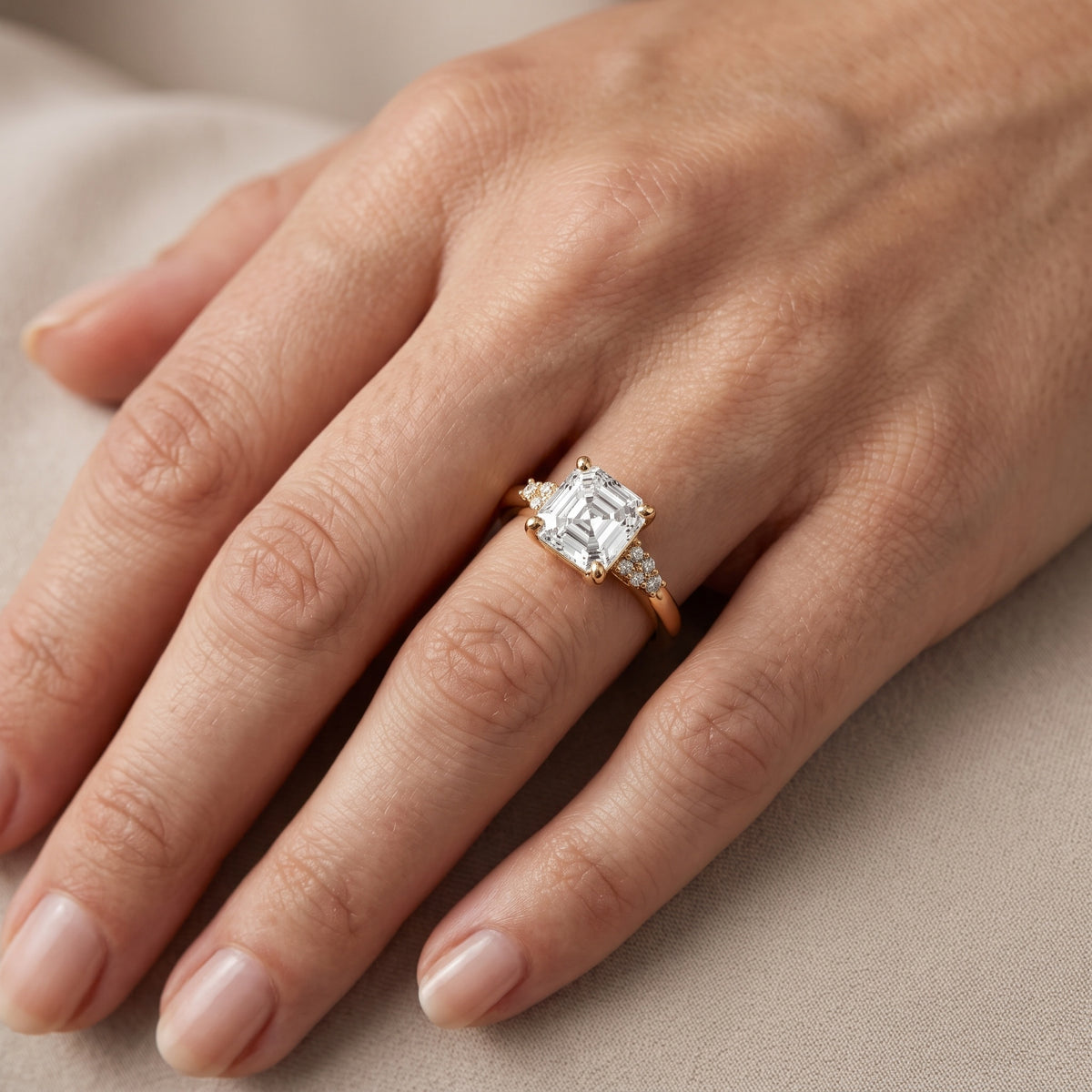 Vail Starburst Cluster Asscher Diamond Engagement Ring in Silver - lifestyle.jpg