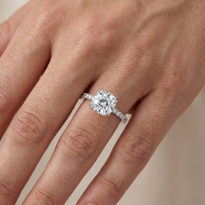 Novara Solitaire Pavé Cushion Diamond Ring in Silver - lifestyle.jpg
