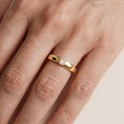 Alexandra Channel Set Baguette Diamond Wedding Band in Yellow Gold - lifestyle.jpg