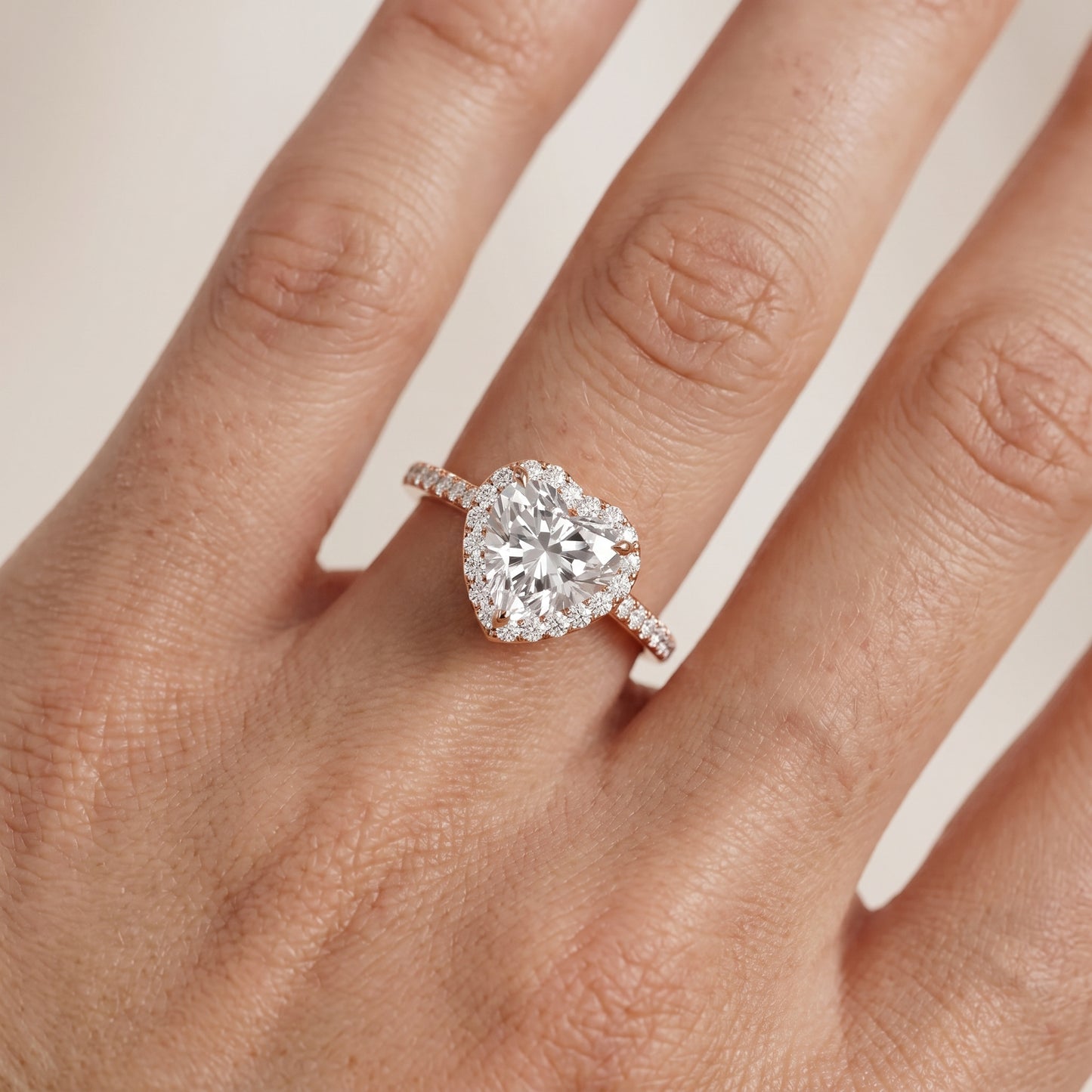 Alma Halo Pavé Heart Diamond Ring in Rose Gold - lifestyle.jpg