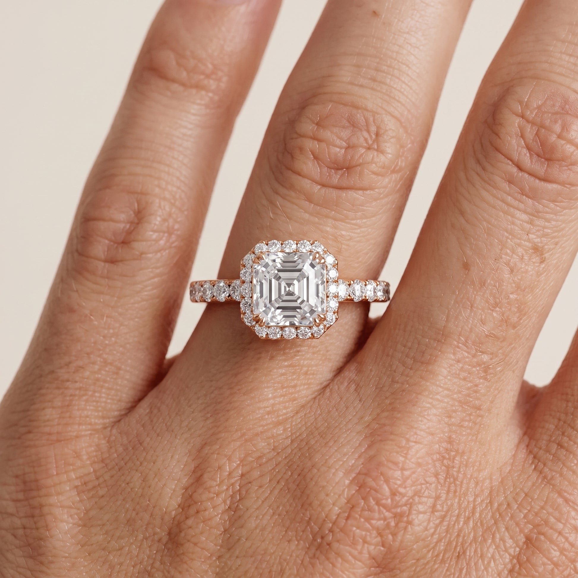 Chloe Halo Pavé Asscher Diamond Ring in Rose Gold - lifestyle.jpg