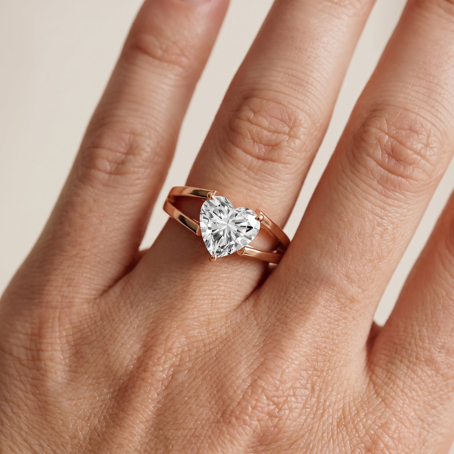 Giselle Solitaire Split Shank Heart Diamond Engagement Ring in Rose Gold - lifestyle.jpg