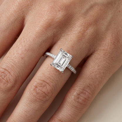 Naia Hidden Halo Emerald Diamond Ring in Silver - lifestyle.jpg