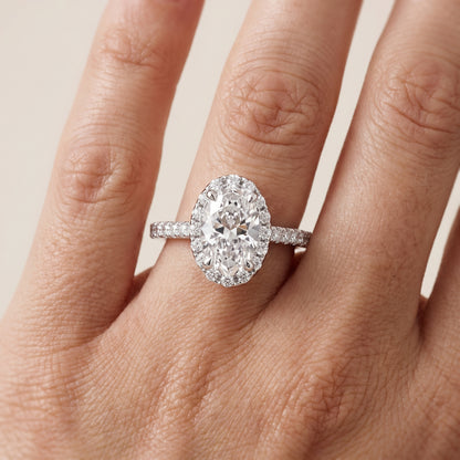 Amara Halo Claw Prong Oval Diamond Ring in Silver - lifestyle.jpg