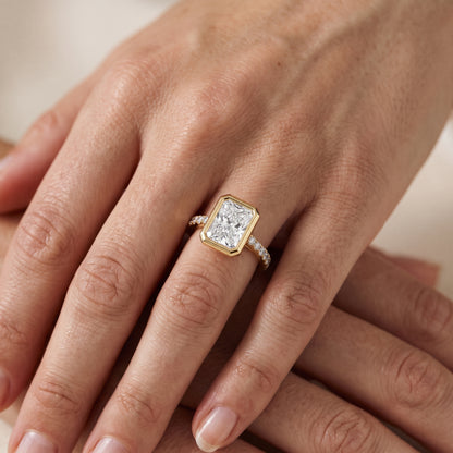 Cora Bezel Pavé Radiant Diamond Engagement Ring in Yellow Gold - lifestyle.jpg