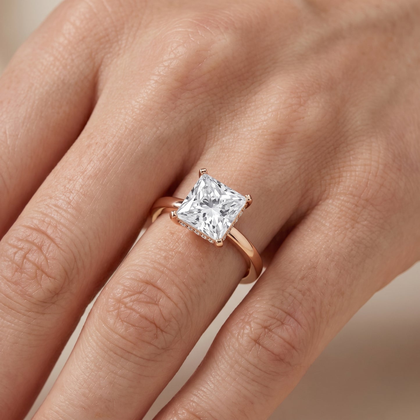 Naia Hidden Halo Princess Diamond Ring in Rose Gold - lifestyle.jpg