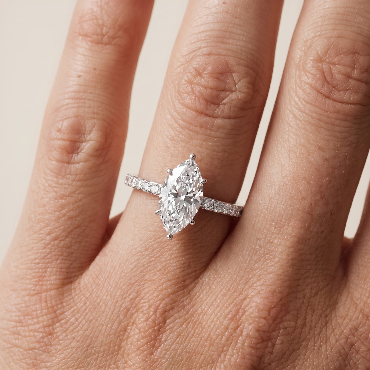 Aisha Pavé Solitaire Marquise Diamond Engagement Ring in Platinum - lifestyle.jpg