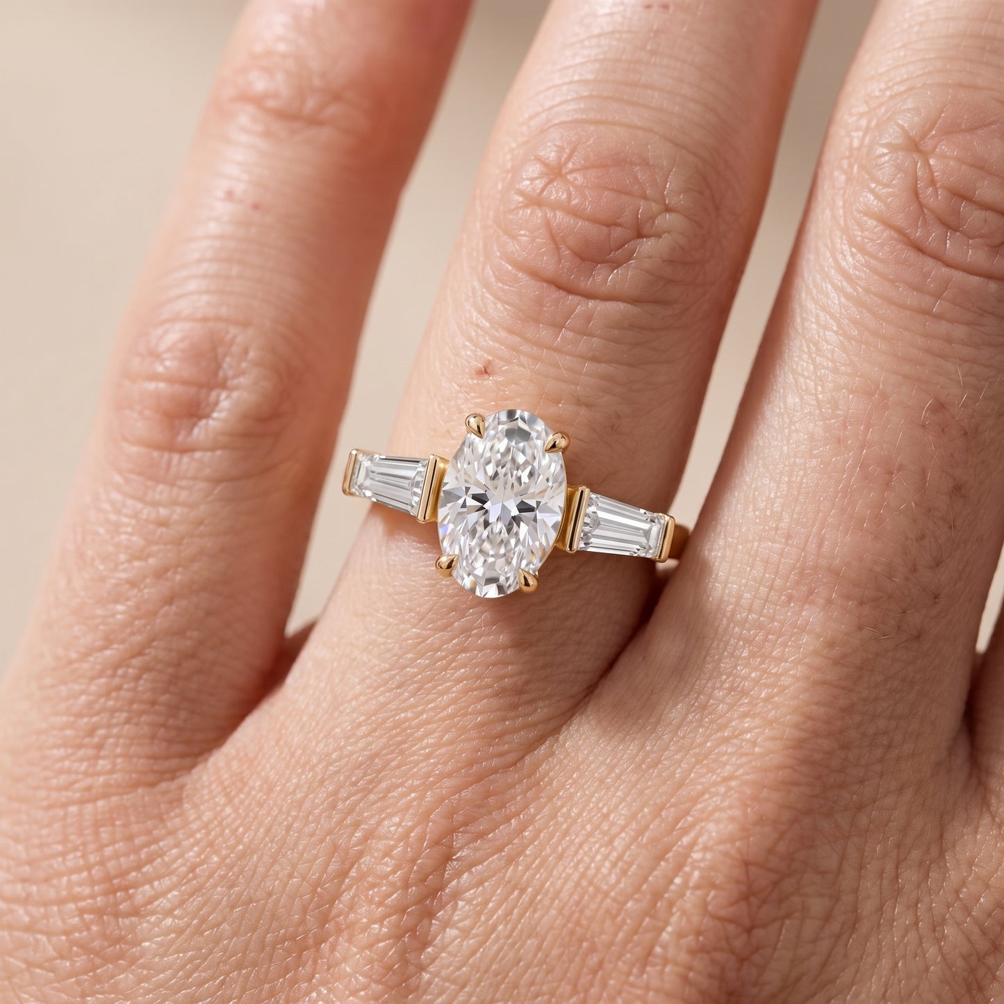 Layla Tapered Baguette Oval Diamond Ring in Yellow Gold - lifestyle.jpg