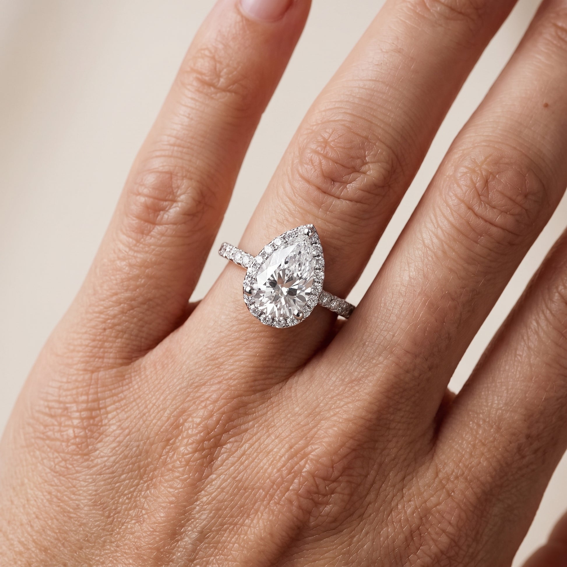 Sophie Halo Pavé Pear Diamond Ring in Silver - lifestyle.jpg
