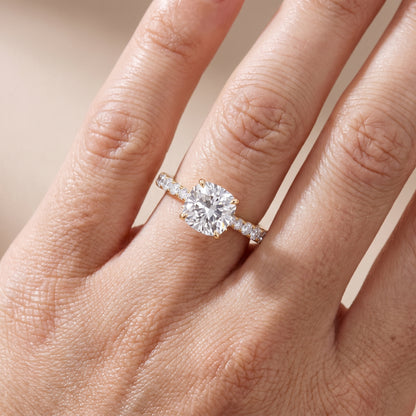Gia Hidden Halo Pavé Cushion Diamond Ring in Yellow Gold - lifestyle.jpg