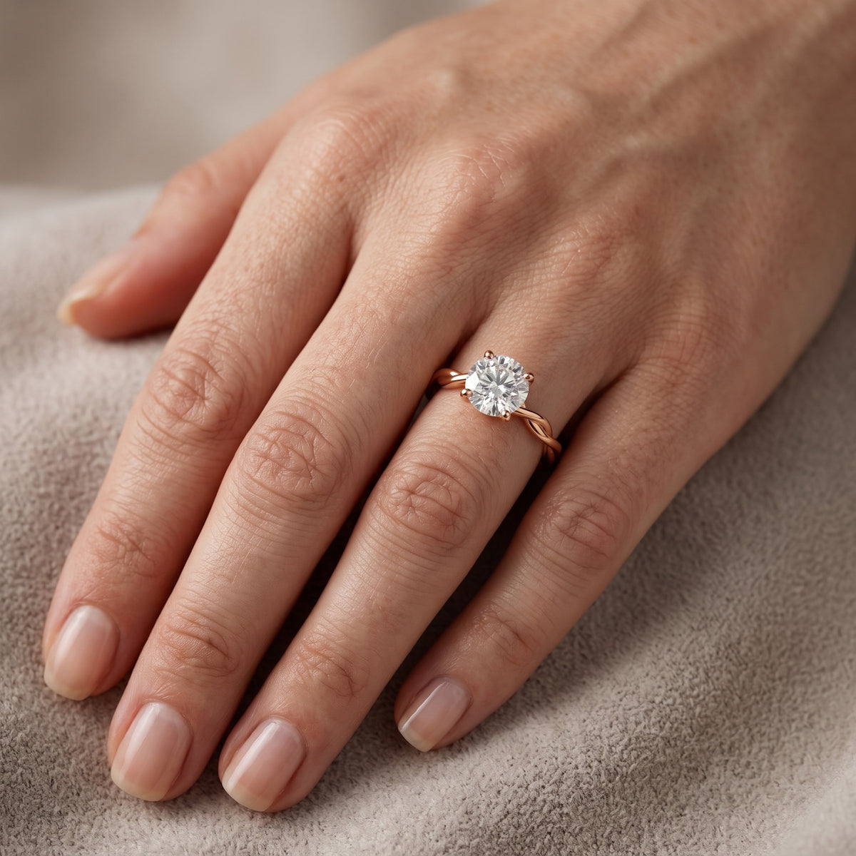 Iris Twist Round Diamond Engagement Ring in Rose Gold - lifestyle.jpg
