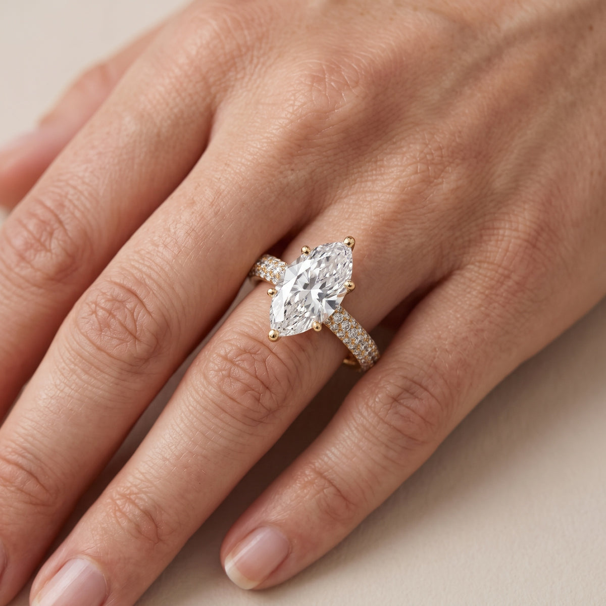 Thalia Micropavé Marquise Diamond Engagement Ring in Rose Gold - lifestyle.jpg