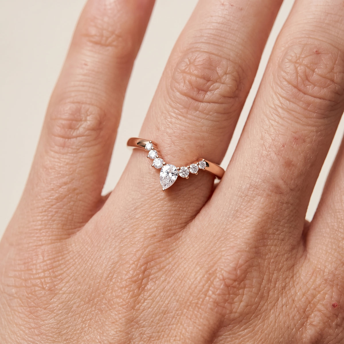 Rosalind Curved Pear & Round Diamond Wedding Band in Rose Gold - lifestyle.jpg