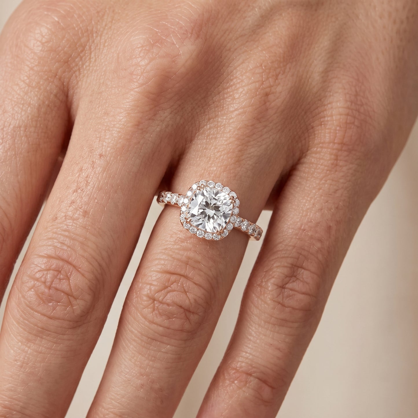Chloe Halo Pavé Cushion Diamond Ring in Rose Gold - lifestyle.jpg