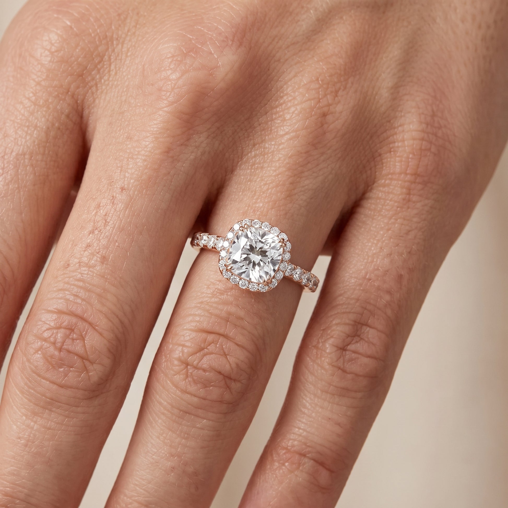 Chloe Halo Pavé Cushion Diamond Ring in Rose Gold - lifestyle.jpg