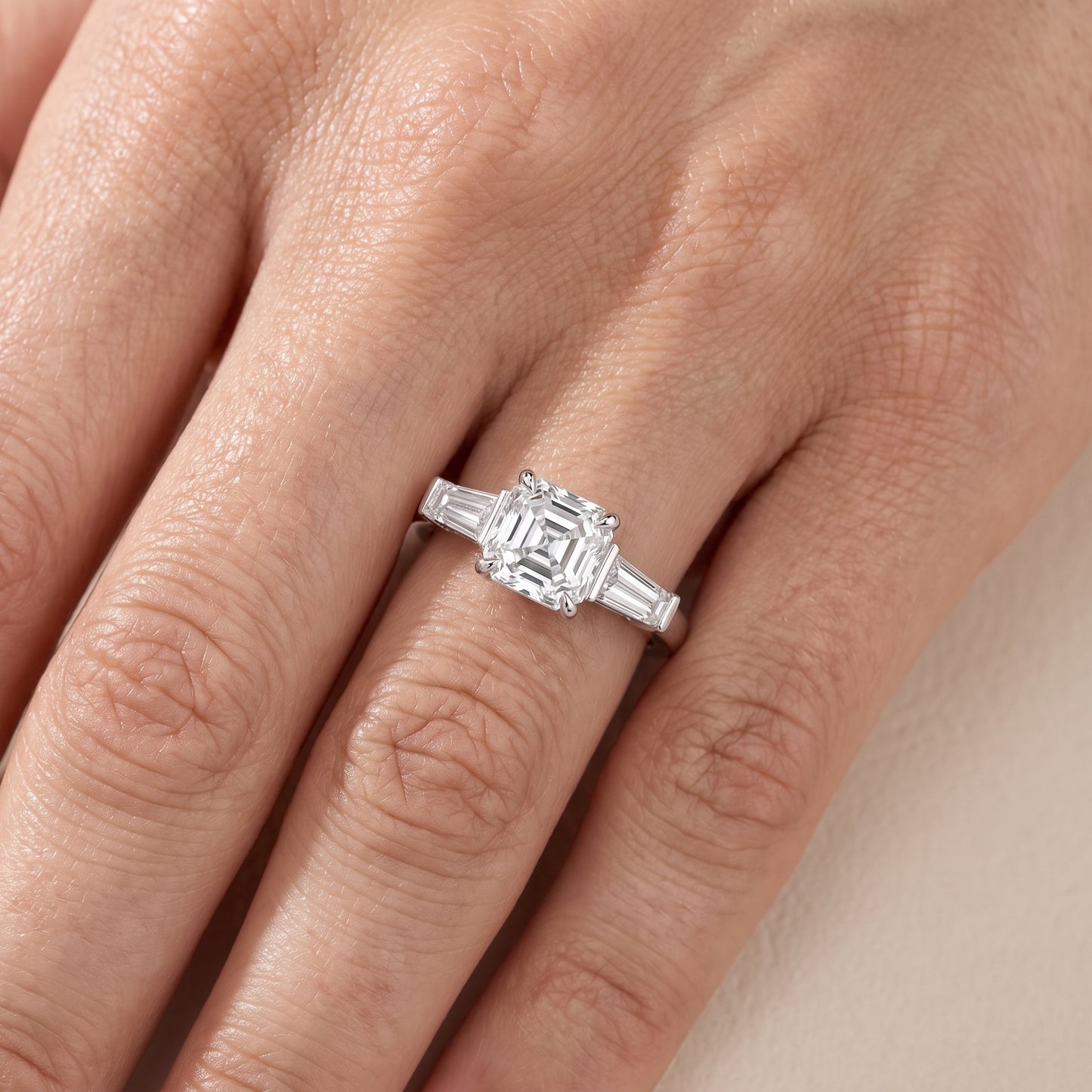 Zelda Tapered Baguette Asscher Diamond Engagement Ring in Silver - lifestyle.jpg