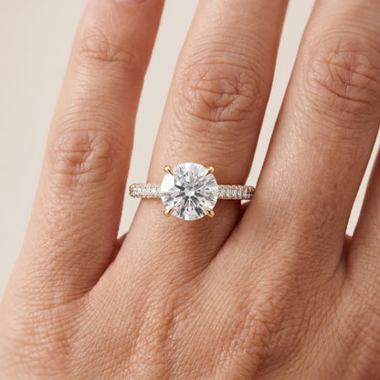 Della Hidden Halo Pavé Round Diamond Engagement Ring in Yellow Gold - lifestyle.jpg