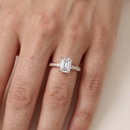 Maren Sidestone Channel Set Emerald Diamond Engagement Ring in Rose Gold - lifestyle.jpg
