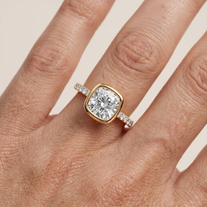 Cora Bezel Pavé Cushion Diamond Ring in Yellow Gold - lifestyle.jpg