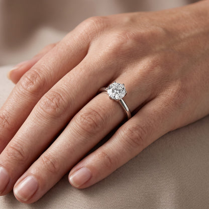 Serena Blossom Solitaire Round Diamond Engagement Ring in Silver - lifestyle.jpg