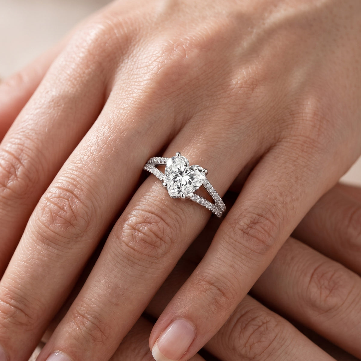 Eternal Embrace Solitaire Heart Diamond Engagement Ring in White Gold - lifestyle.jpg