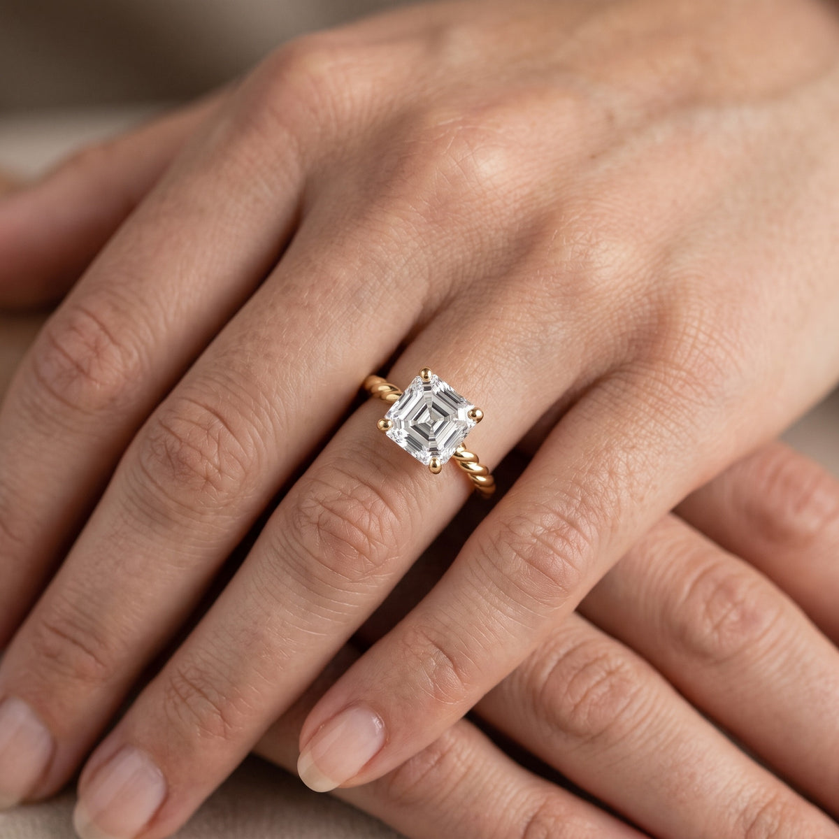 Robyn Twist Solitaire Asscher Diamond Engagement Ring in White Gold - lifestyle.jpg