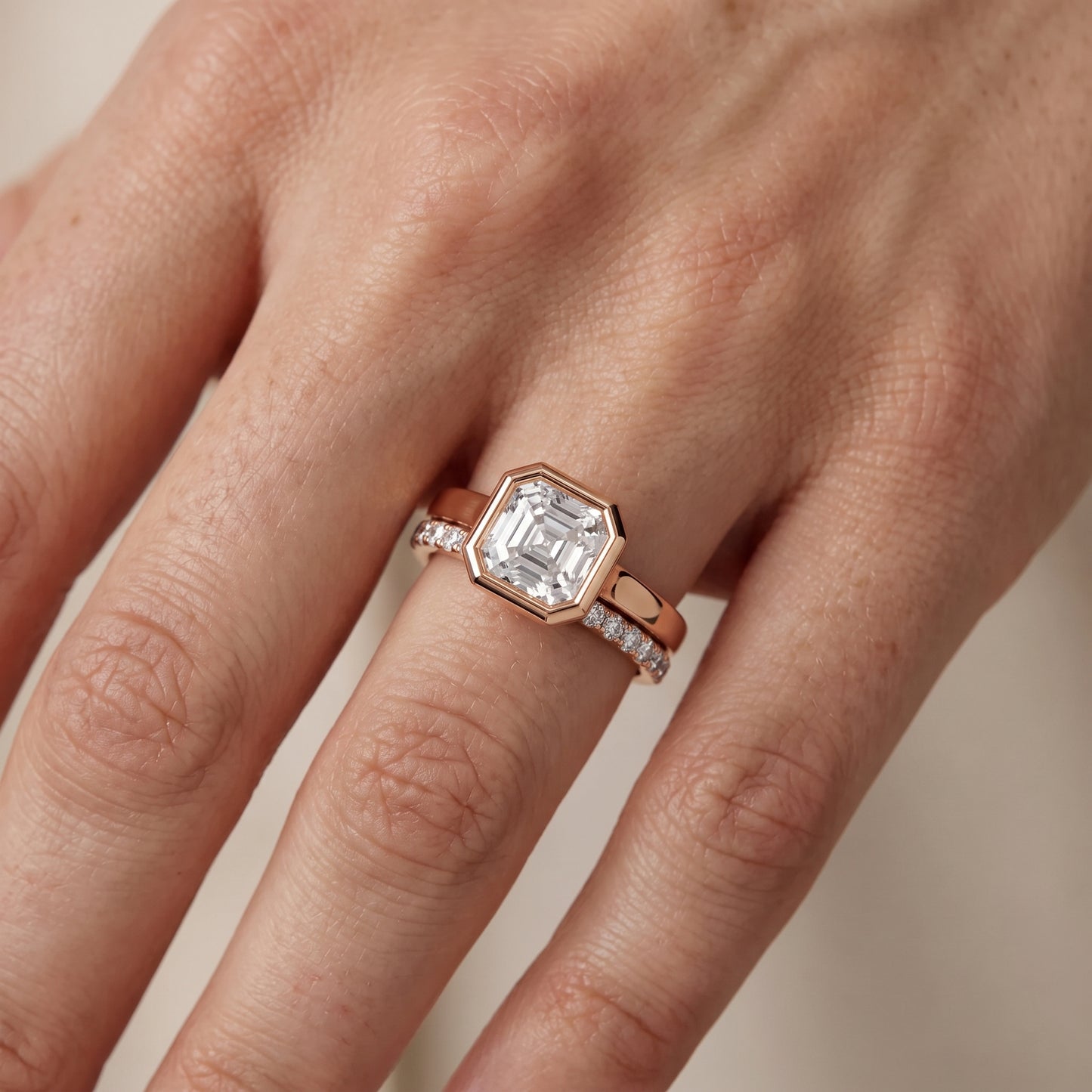 Ayla Bezel Bypass Asscher Diamond Ring in Rose Gold - lifestyle.jpg