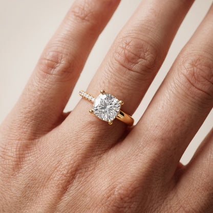 Rosie Solitaire Basket Cushion Diamond Engagement Ring in Yellow Gold - lifestyle.jpg