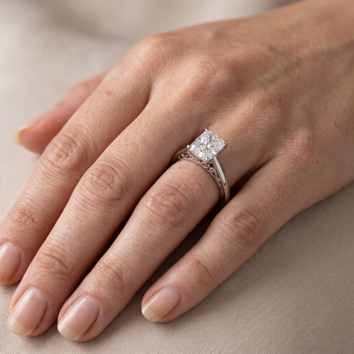 Iris Vintage Radiant Diamond Engagement Ring in Silver - lifestyle.jpg