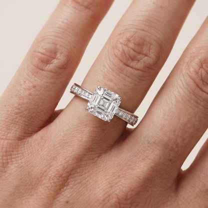 Rhea Sidestone Pavé Asscher Diamond Engagement Ring in Silver - lifestyle.jpg