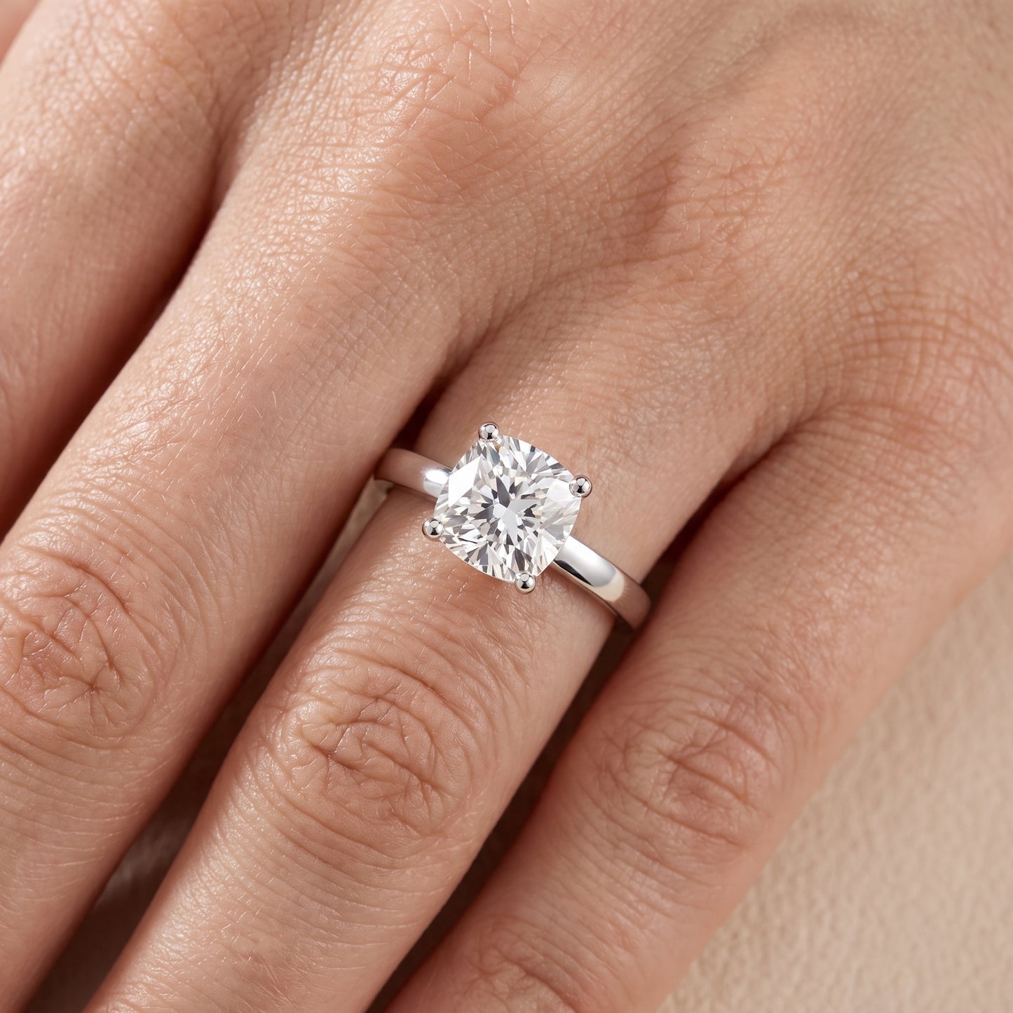 Delia Solitaire Cushion Diamond Engagement Ring in Silver - lifestyle.jpg