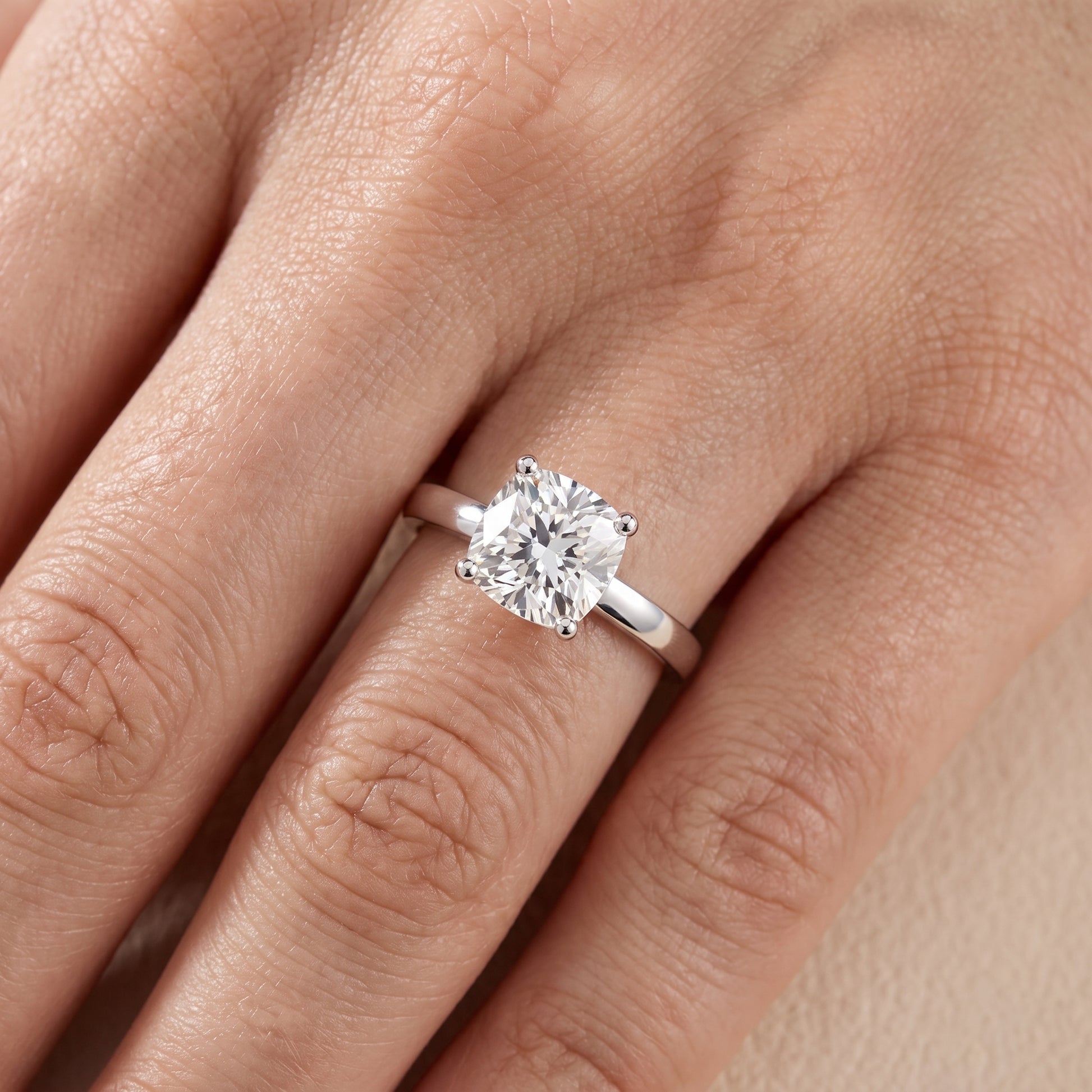 Delia Solitaire Cushion Diamond Engagement Ring in Silver - lifestyle.jpg