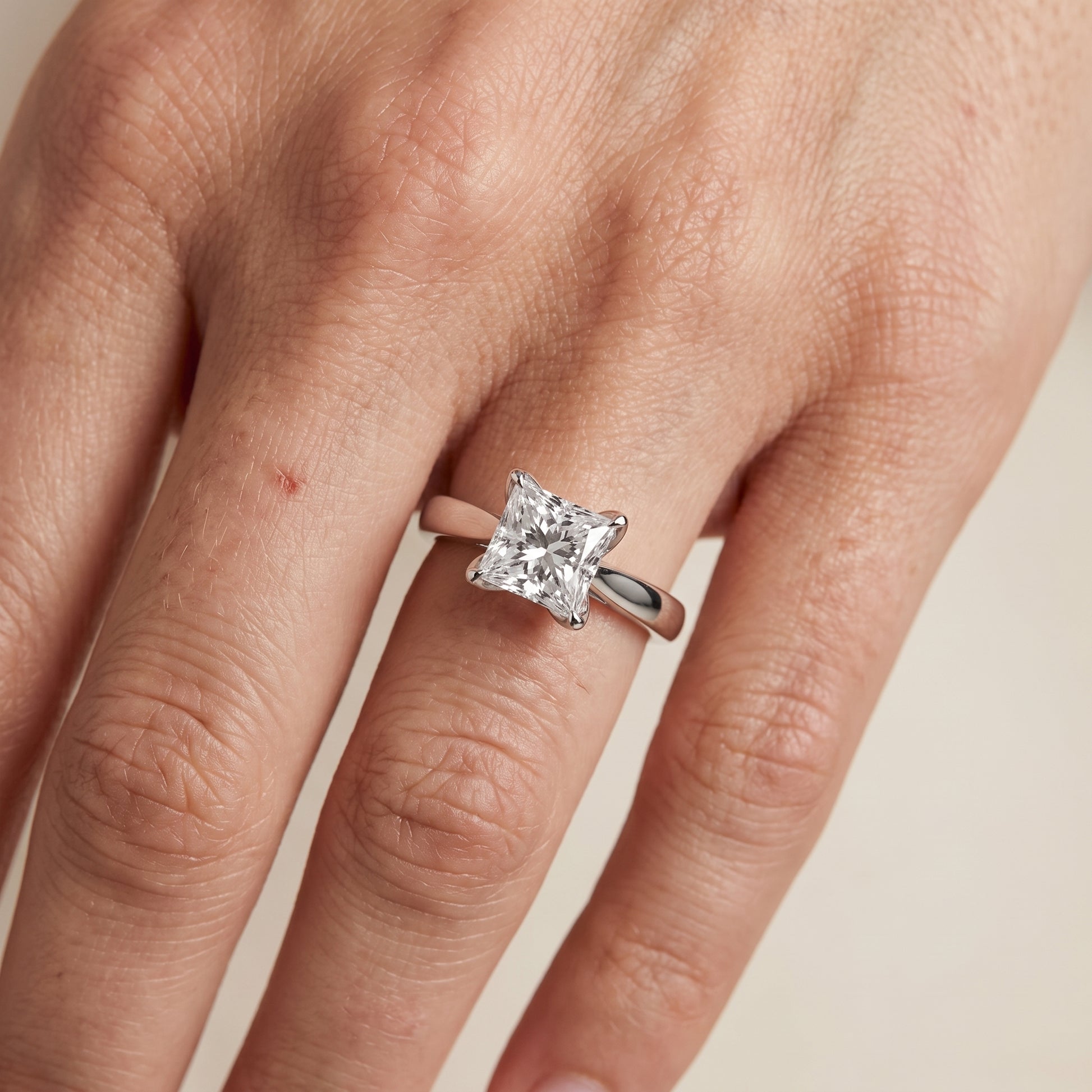 Lucia Solitaire Six-Prong Princess Diamond Engagement Ring in Silver - lifestyle.jpg