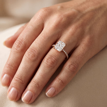 Olivia Solitaire Pavé Radiant Diamond Engagement Ring in Rose Gold - lifestyle.jpg