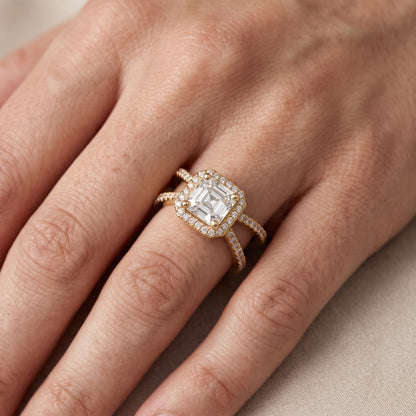 Sparks Crossover Halo Asscher Diamond Engagement Ring in White Gold - lifestyle.jpg