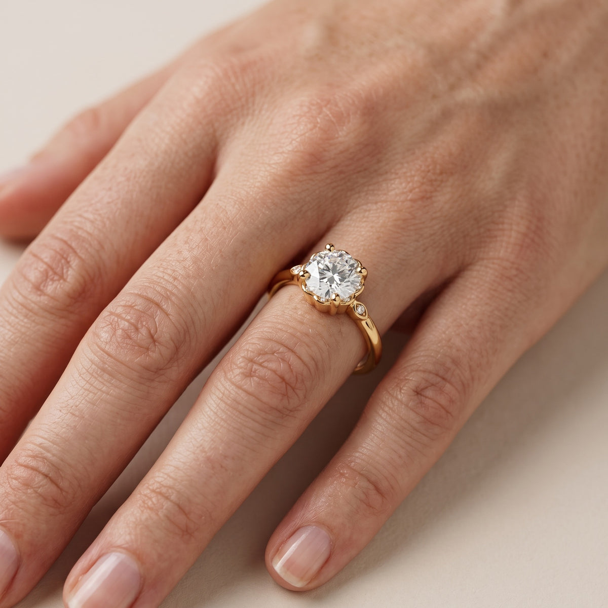 Rachel Petal Round Diamond Engagement Ring in Rose Gold - lifestyle.jpg