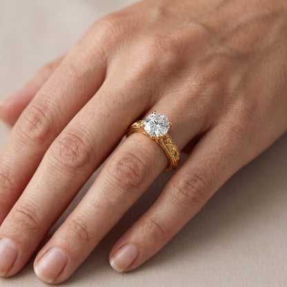 Fia Vintage Engraved Round Diamond Engagement Ring in Platinum - lifestyle.jpg