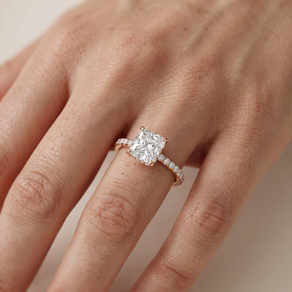 Thea Hidden Halo Pavé Radiant Diamond Engagement Ring in Rose Gold - lifestyle.jpg