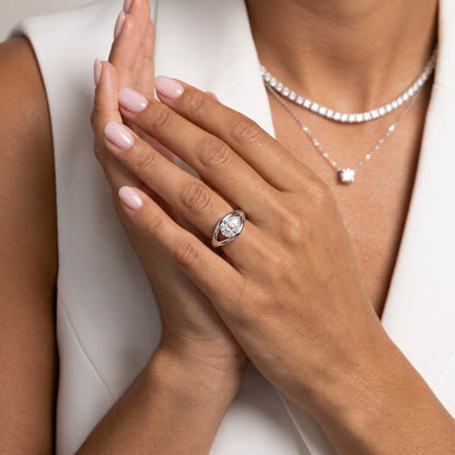 Madeleine Split Shank Pear Diamond Engagement Ring in White Gold - model.jpg