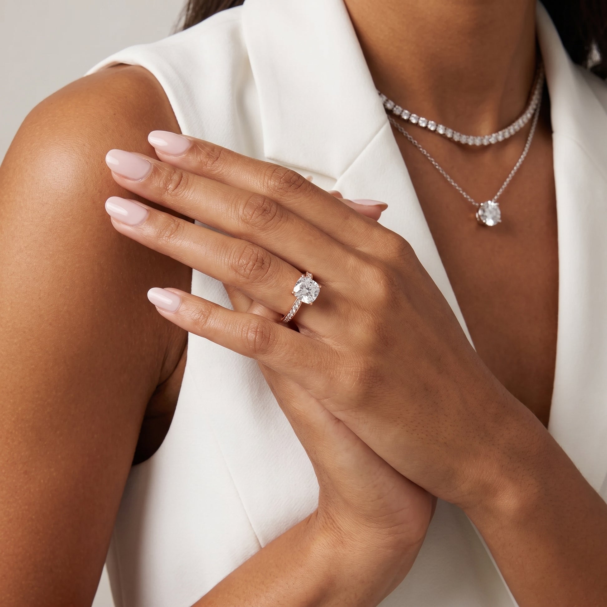 Rhea Sidestone Pavé Cushion Diamond Engagement Ring in Rose Gold - model.jpg