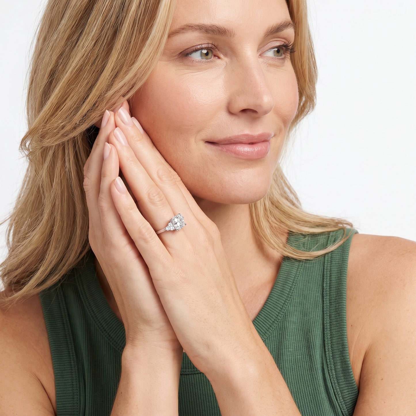 Anya Sidestone Cluster Cushion Diamond Ring in Silver - model.jpg