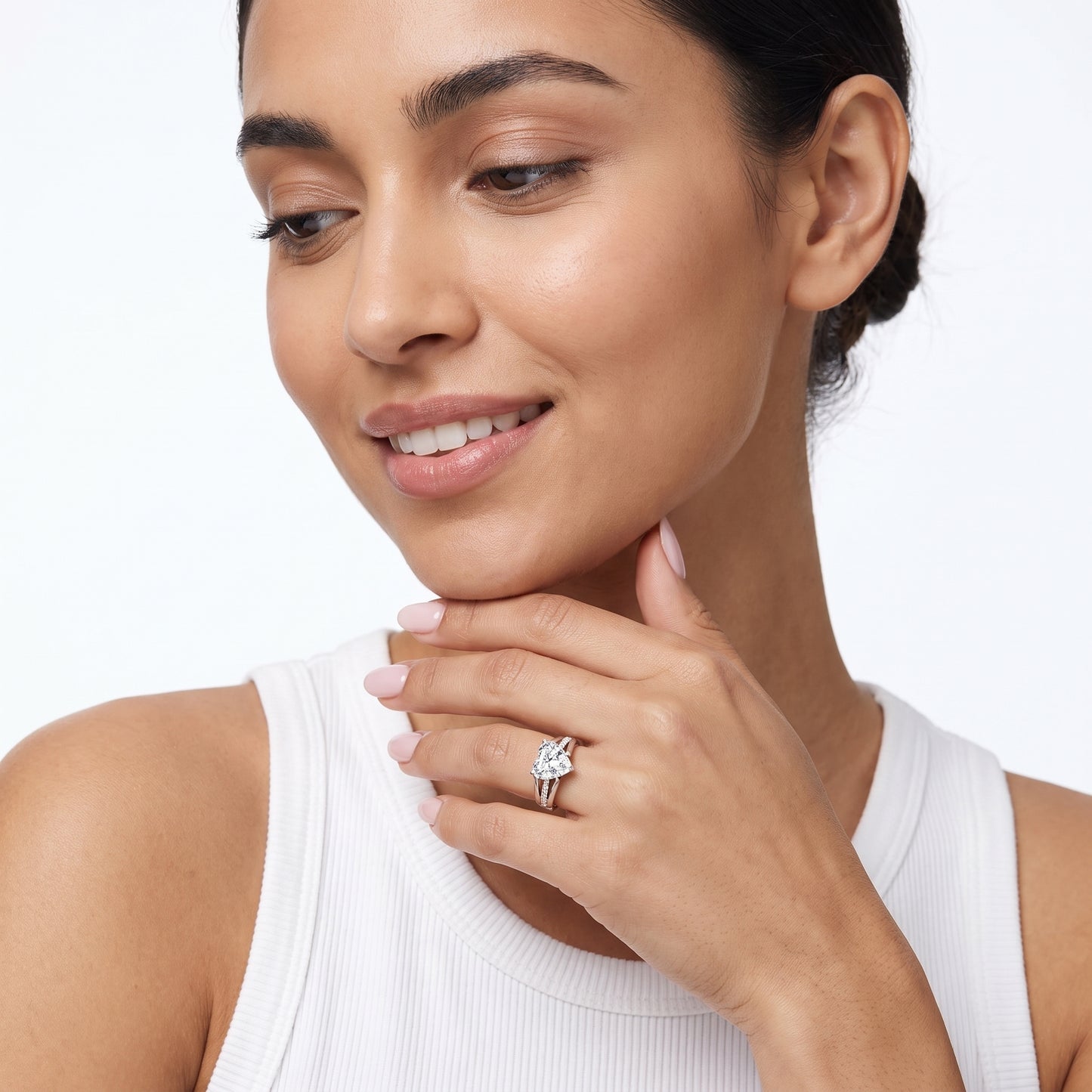 Scarlett Split Shank Pavé Heart Diamond Ring in White Gold - model.jpg