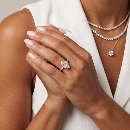 Chloe Halo Pavé Marquise Diamond Ring in Rose Gold - model.jpg