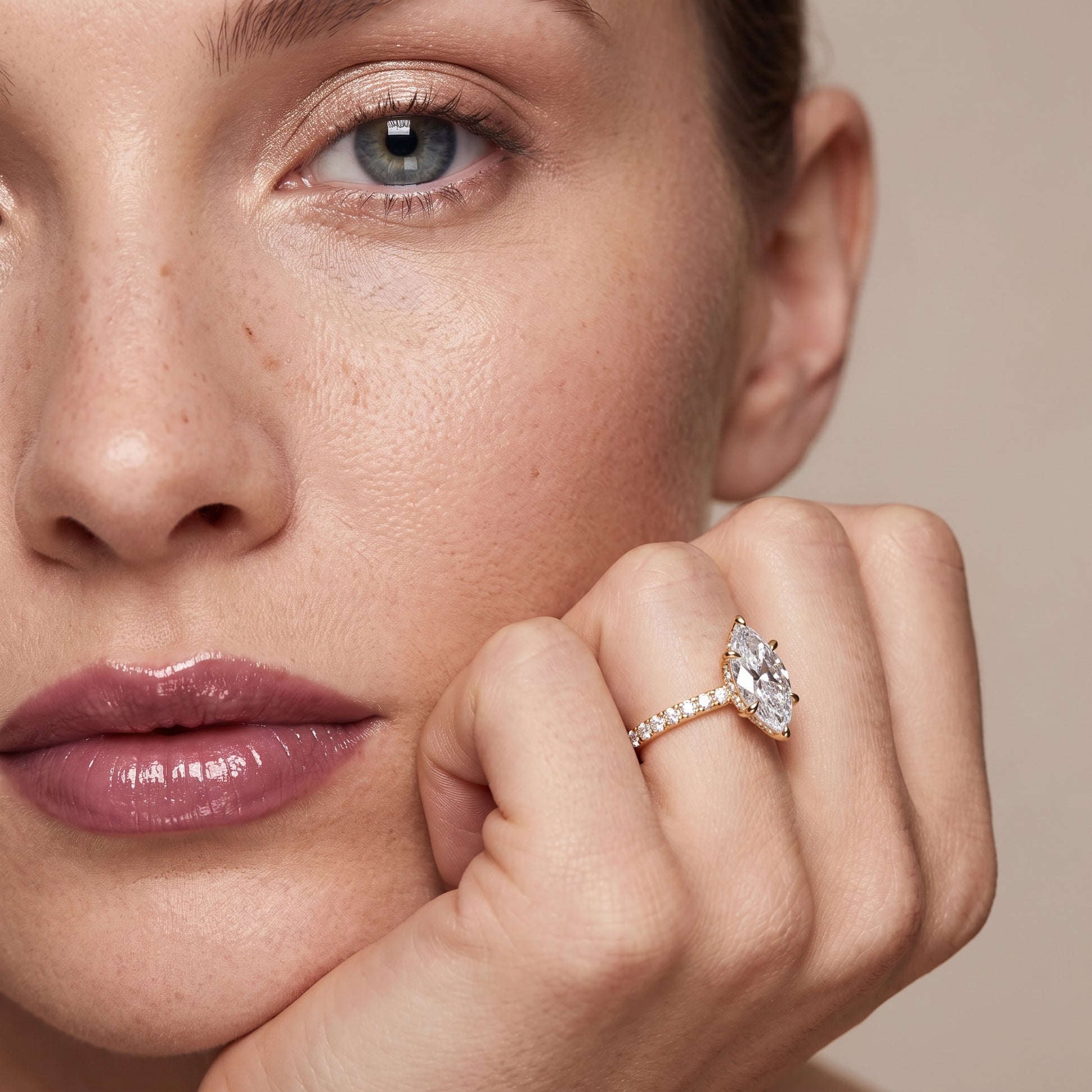Maya Hidden Halo Pavé Marquise Diamond Engagement Ring in Yellow Gold - model.jpg