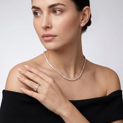 Caroline Channel Set Baguette & Round Diamond Anniversary Ring in Rose Gold - model.jpg